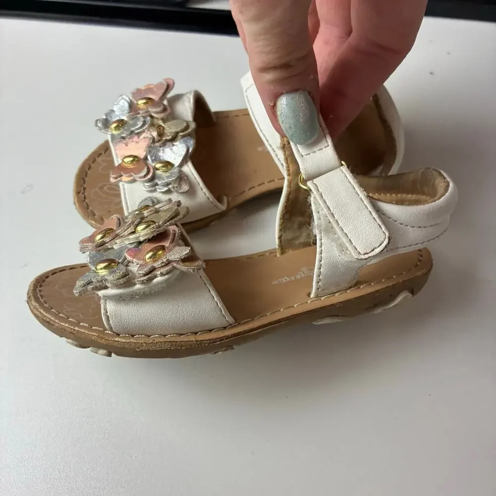 Self Esteem Baby Girls Size 6 White Walking Sandals Holographic Butterflies